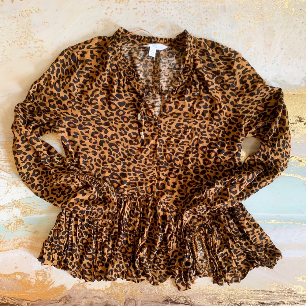 SOLD - Leopard Peasant Top